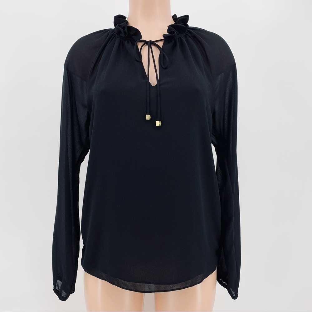 MICHAEL Michael Kors Black Chiffon Ruffle Neck Blouse Top Size Small